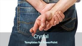  Presentation with globe hands cross - Slides consisting of untruth - male hands with crossed fingers background and a tawny brown colored foreground