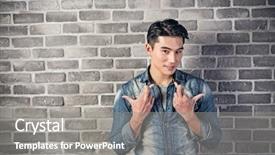  Presentation with give - Beautiful slides featuring untruth - young man give you backdrop and a gray colored foreground