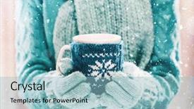  Presentation with hot tea - Colorful PPT layouts enhanced with background woman hands in teal backdrop and a light blue colored foreground