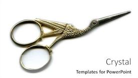  Presentation with embroidery - Amazing presentation theme having unusual pair of vintage style embroidery scissors in the shape of a stork backdrop and a white colored foreground
