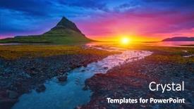  Presentation with iceland location famous place kirkjufellsfoss - Slides with unusual-view-of-the-famous background and a ocean colored foreground