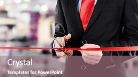  Presentation with cutting ribbon - Colorful slide deck enhanced with unveiling - businessman cutting red ribbon backdrop and a coral colored foreground