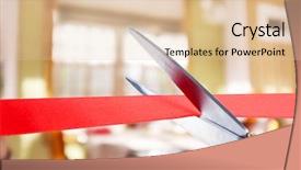  Presentation with ribbon cutting grand opening - Slides with unveiling - grand opening cutting red ribbon background and a  colored foreground