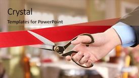  Presentation with ribbon cutting grand opening - Beautiful theme featuring unveiling - grand opening cutting red ribbon backdrop and a coral colored foreground