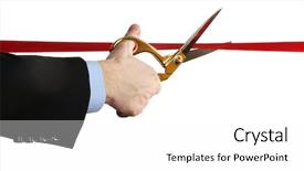  Presentation with cutting ribbon - Beautiful theme featuring networking computer system connection internet backdrop and a light gray colored foreground