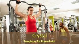  Presentation with workout - Presentation theme with determined muscular woman doing pull background and a  colored foreground