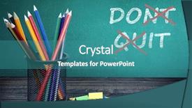  Presentation with quit - Presentation design consisting of never give up - don't quit text on green background and a teal colored foreground