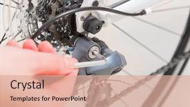  Presentation with bicycle - Cool new theme with tighten up - hand adjusting bicycle's rear derailleur backdrop and a  colored foreground