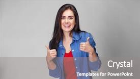  Presentation with thumbs up - Presentation design having up - isolated over gray backgorund background and a  colored foreground