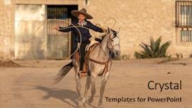  Presentation with mexican - Cool new PPT layouts with young mexican charro rounds up backdrop and a coral colored foreground