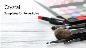  Presentation with accessories - PPT theme featuring up accessories on wooden table background and a  colored foreground