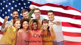  Presentation with race ethnicity - Slide deck enhanced with up and peace over american background and a red colored foreground