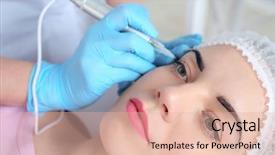  Presentation with eyes - Amazing presentation design having up arrow - cosmetologist applying permanent make up backdrop and a lemonade colored foreground