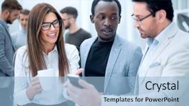  Presentation with sms - Cool new slide deck with up boss shows employees sms backdrop and a light blue colored foreground