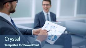  Presentation with teaching financial analysis - PPT layouts consisting of up businessman discussing financial performance background and a ocean colored foreground