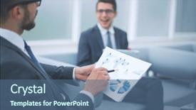  Presentation with performance - Slide deck featuring up businessman discussing financial performance background and a ocean colored foreground