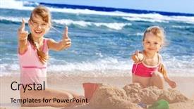  Presentation with children playing - Slides enhanced with up children playing on beach background and a coral colored foreground