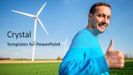  Presentation with turbine - Audience pleasing slide deck consisting of up cloud - man standing in wind turbine backdrop and a  colored foreground