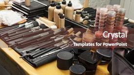  Presentation with make up cosmetics - PPT theme having up cosmetics in dressing room background and a tawny brown colored foreground