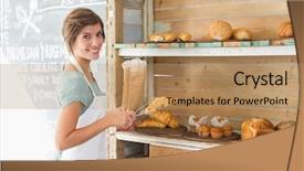  Presentation with waitress - PPT layouts consisting of up croissant at the coffee background and a coral colored foreground