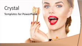  Presentation with japanese food - Amazing slide deck having up eating healthy japanese food backdrop and a sky blue colored foreground