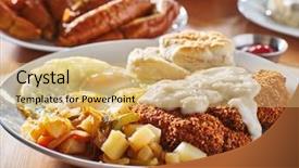  Presentation with fried foods - PPT theme with up eggs and breakfast food background and a yellow colored foreground
