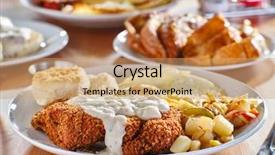  Presentation with fried chicken - Presentation theme consisting of up eggs and breakfast food background and a coral colored foreground