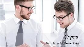  Presentation with webinar for employees - Cool new slides with up employees discussing new information backdrop and a sky blue colored foreground