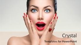  Presentation with beauty and fashion - Slide deck featuring up exited screaming and open background and a coral colored foreground