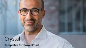  Presentation with man looking up happy - Amazing PPT theme having up face of hispanic business backdrop and a light blue colored foreground