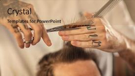  Presentation with haircut - Presentation theme featuring up haircut at barber shop background and a coral colored foreground