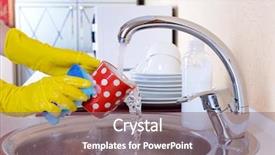  Presentation with surgical hand washing - Colorful presentation design enhanced with up hands of woman washing backdrop and a violet colored foreground