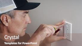  Presentation with outlet - PPT theme enhanced with up image of handy man background and a  colored foreground