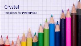  Presentation with colored pencils - Presentation having up image of multicolor pencils background and a sky blue colored foreground