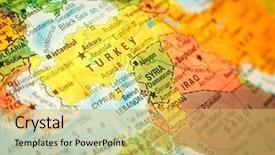 Presentation with syria - Audience pleasing presentation theme consisting of up macro photograph of map backdrop and a yellow colored foreground