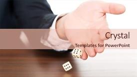  Presentation with risk - Colorful presentation theme enhanced with up male hand with dice backdrop and a lemonade colored foreground