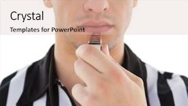  Presentation with referee - Amazing presentation design having soccer refree - close up mid section backdrop and a soft green colored foreground