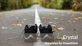  Presentation with black road - Colorful PPT theme enhanced with up new black running shoe backdrop and a gray colored foreground