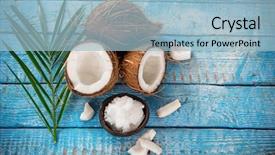  Presentation with coconut shell - Presentation design featuring up of a coconut oil background and a light blue colored foreground