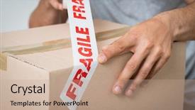  Presentation with cardboard - Theme consisting of senior couple using a laptop while sitting at home in the living room background and a lemonade colored foreground