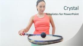  Presentation with squash sport racket - Presentation design enhanced with up of a rubber hollow background and a sky blue colored foreground