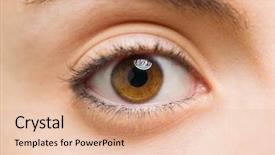  Presentation with blue eyes technology close up - Beautiful PPT layouts featuring up of a woman eyes backdrop and a lemonade colored foreground