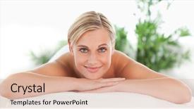  Presentation with wellness - Audience pleasing slides consisting of up of a woman lying backdrop and a coral colored foreground