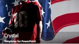  Presentation with american football and helmet on field - Audience pleasing PPT theme consisting of up of an american flag backdrop and a  colored foreground