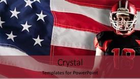  Presentation with american football and helmet on field - PPT theme enhanced with up of an american flag background and a  colored foreground