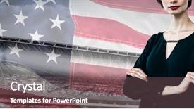  Presentation with american flag - Cool new PPT layouts with portrait of beautiful young woman backdrop and a violet colored foreground