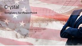  Presentation with american flag - Audience pleasing theme consisting of portrait of smiling young businesswoman backdrop and a lemonade colored foreground