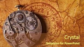  Presentation with famine ancient - Colorful PPT theme enhanced with up of an ancient gear backdrop and a tawny brown colored foreground