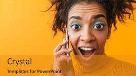  Presentation with blue and yellow phone - Slide set featuring up of an excited confused background and a gold colored foreground