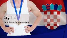  Presentation with medal - Cool new slide set with up of athlete with olympic backdrop and a coral colored foreground